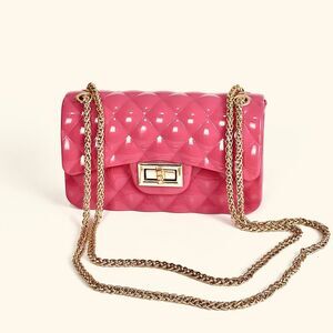 Quilted Crossbody Bag Jelly Barbie Hot Pink Gold Chain Clutch Square Flap Y2K